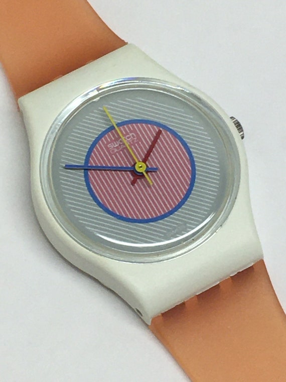 Vtg Swatch Raspberry Womens Watch 25mm White Blue Dial Brown Strap New Battery NEW : Vintage 1985 Swatch Lady RASPBERRY LW107 - Unworn  main image 2