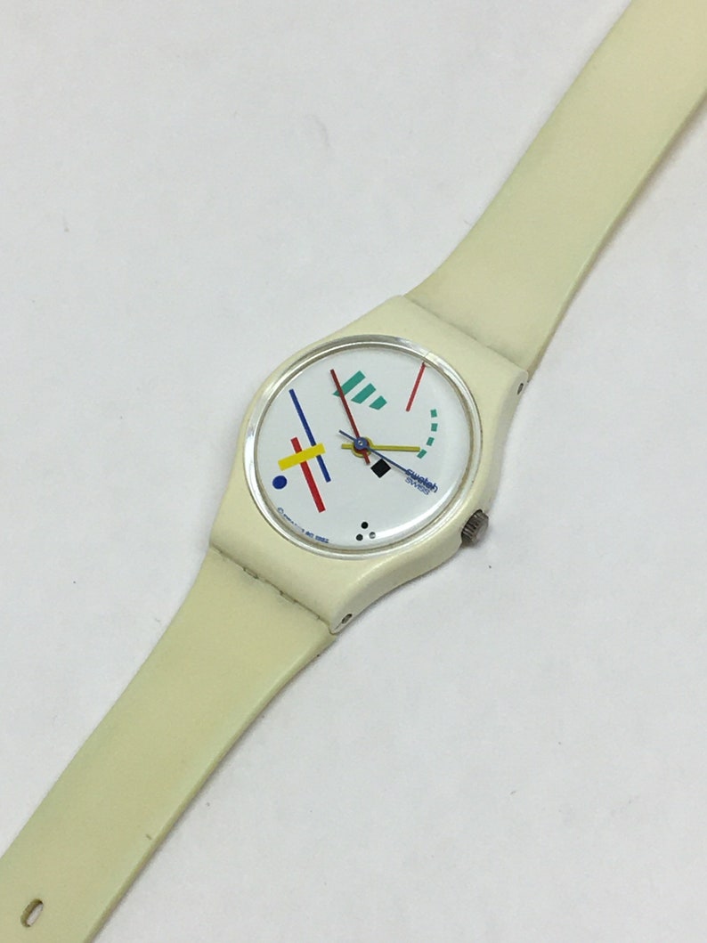 Vintage Ladies Swatch Watch Vasily LW111 1986 Abstract White Etsy