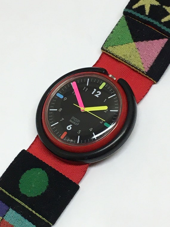 Vintage Pop Swatch Watch Air Walker PWBR104 1989 Red Black