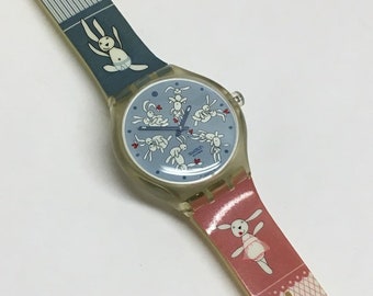 Swatch Watch Bunnysutra STGK101 Touch Game Blue Pink Rabbits