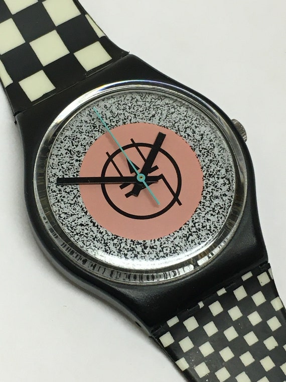 Swatch Watch Vintage Mackintosh GB116 1987 Pink Black White Checkered Retro Swatch Watch Etsy Israel