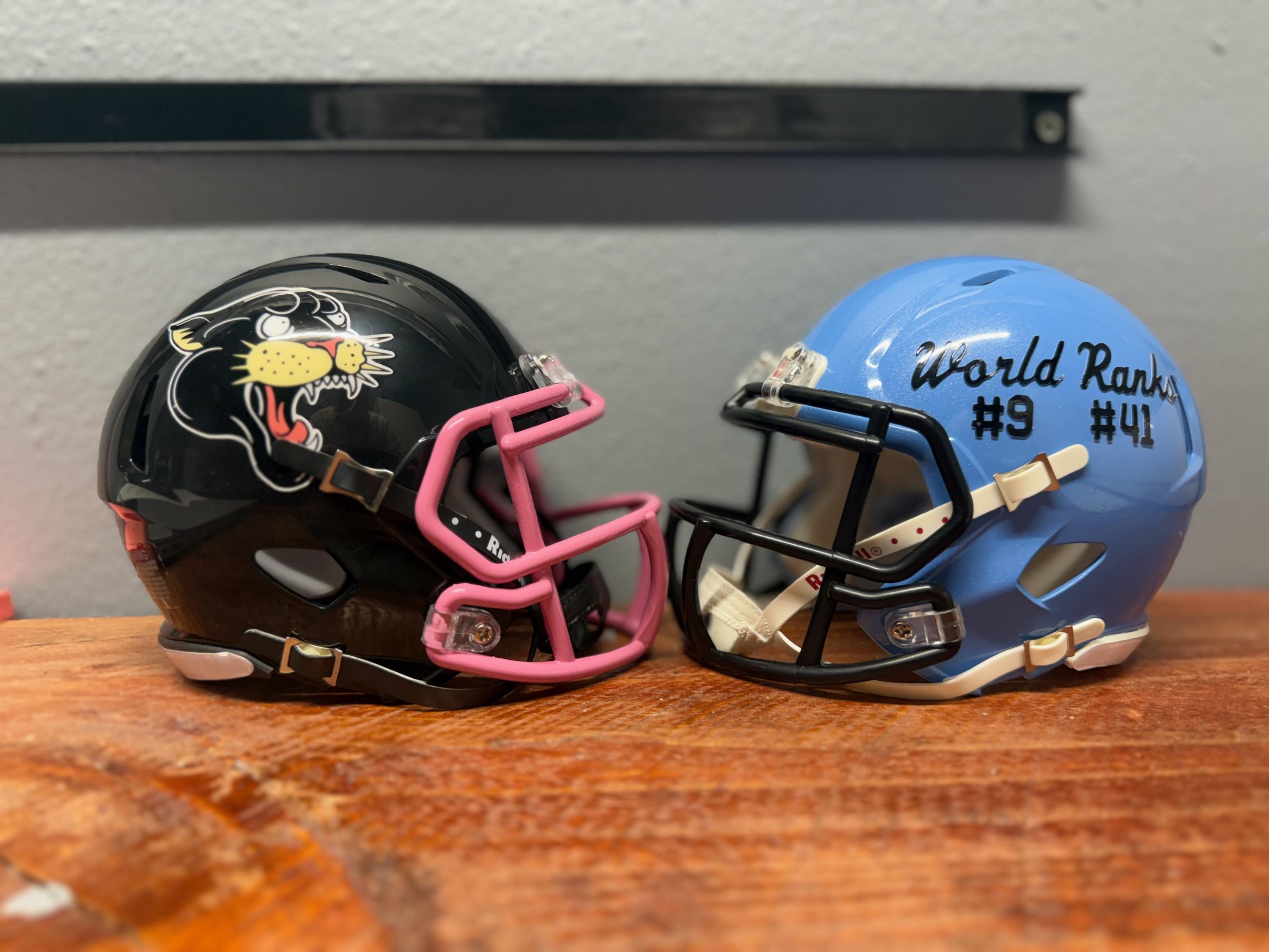 foot ball helmet that looks like a football Black Cross Leather This eye Custom Mini Football Helmets -