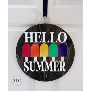 14 inch hello summer wood round wall + door decor