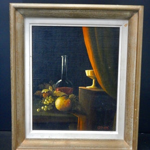 Original French Art - French Oil Painting - Oil on Canvas - 1978 Original Signed Still Life - The Apple by G Basiletti - DC6
