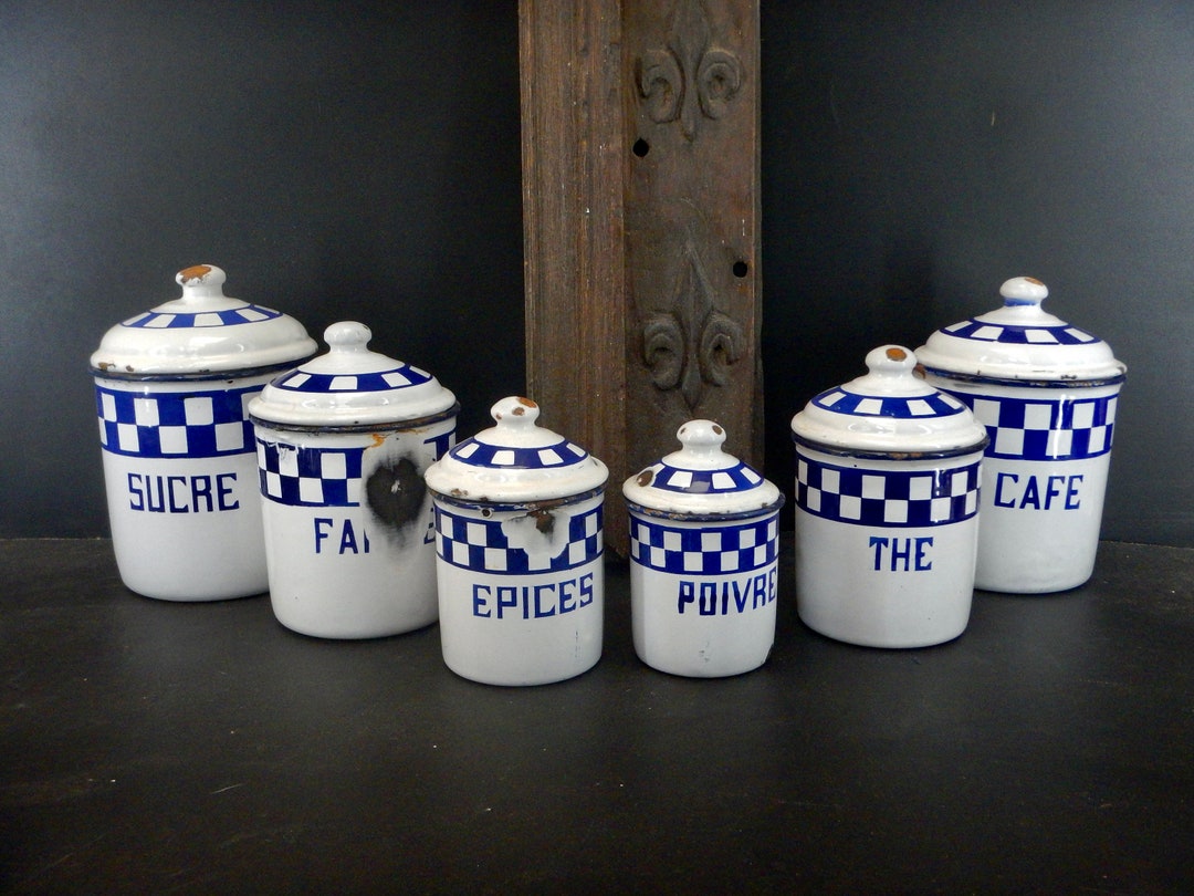 French Vintage Enamel Kitchen Canisters ... True "shabby Chic" Well ...