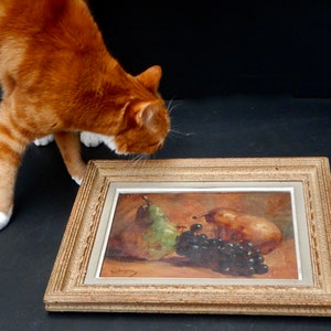 Original 1930s Parisian Art - Vintage French Painting - Oil on Wood Pears and Grapes - Original Signed Still Life by Paul Dangman - DC7