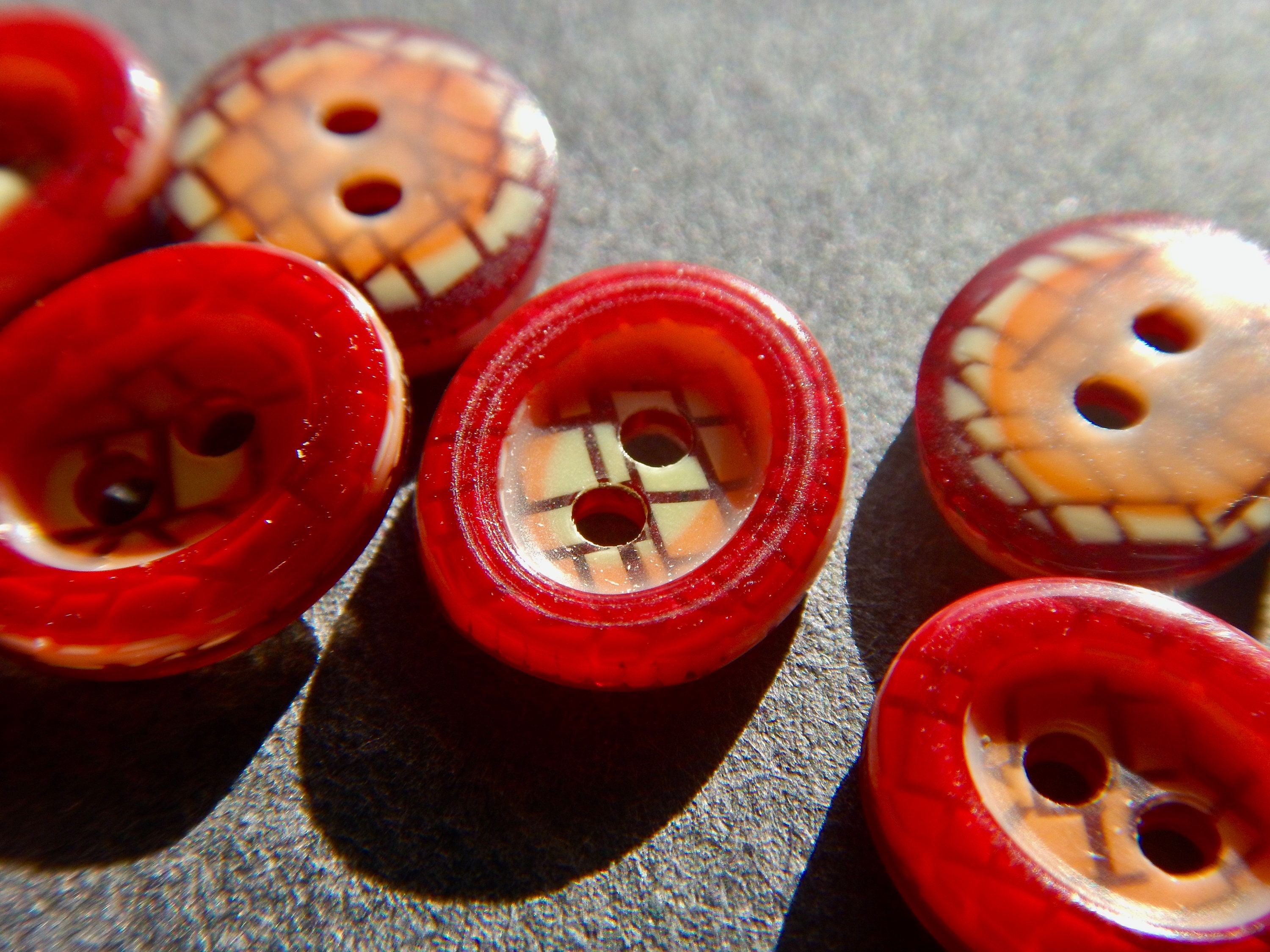 French Vintage Léa Stein Buttons a Very Rare Lea Stein Find Buttons in Multi Colour With Red