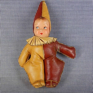 VERY RARE  French 1910s Toy Clown - French Pierrot Clown - Antique stuffed oilcloth Clown Toy - French Antique Oilcloth Toy - C232