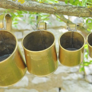 French Kitchen Measures - 4 unusual vintage or antique French kitchen brass cup measures for dry goods - flour, sugar, rice etc - K333