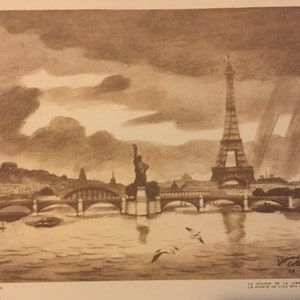 Menús de cruce transatlántico vintage francés de 1951 muy raros con excelentes ilustraciones - Decoración de cocina y comedor vintage -D115
