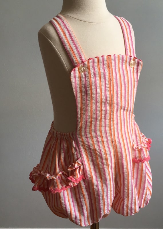 1950's Girl's Ruffled Seersucker Sunsuit