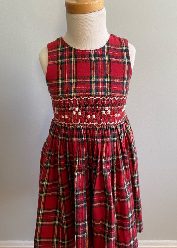 Vintage Girl’s Hand Smocked Tartan Flannel Dress