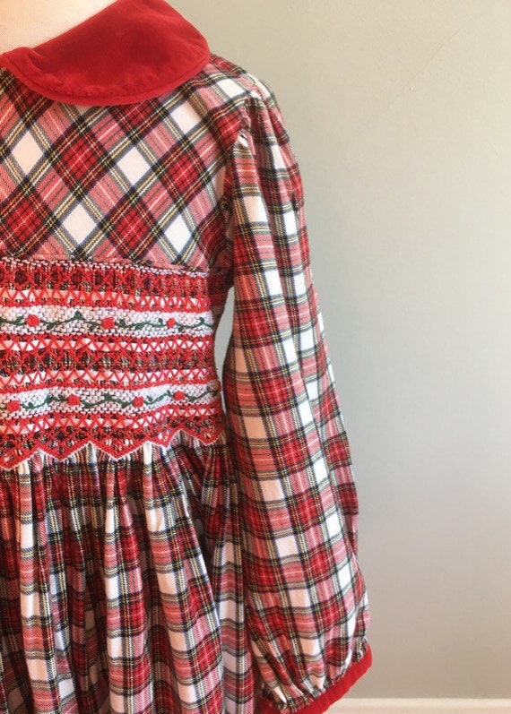 Vintage “Carriage Boutiques” Hand Smocked Tartan … - image 4