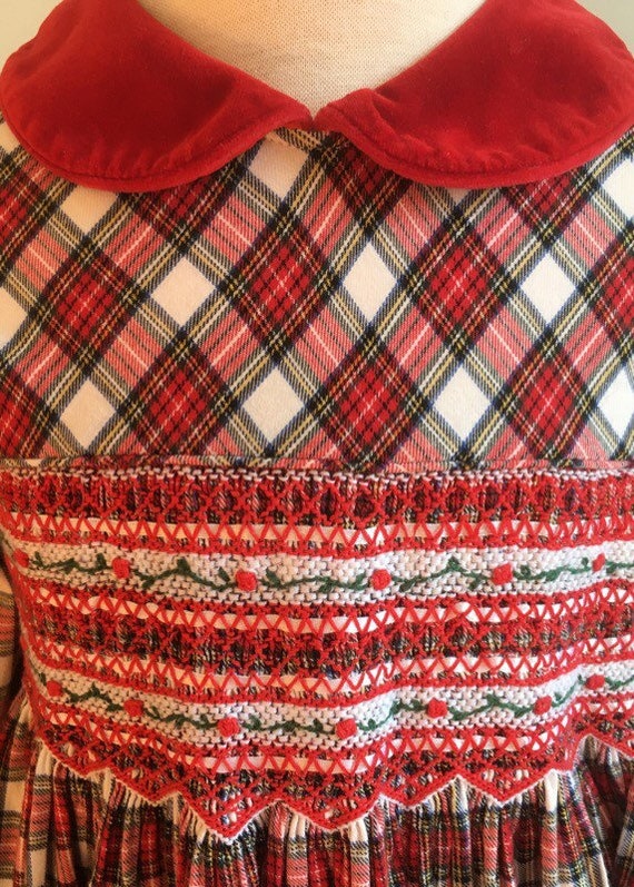 Vintage “Carriage Boutiques” Hand Smocked Tartan … - image 5