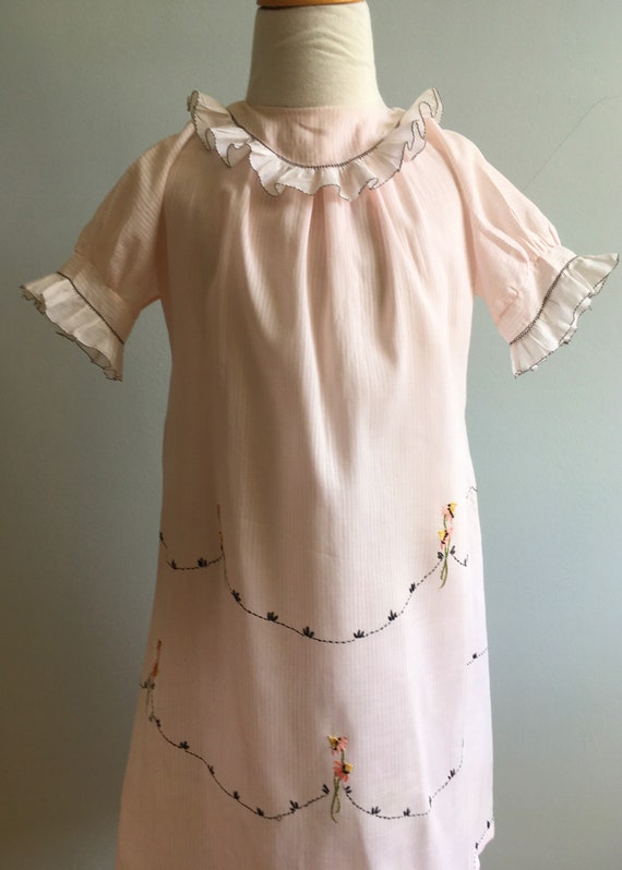 Vintage 30’s Girl’s Hand Embroidered Dimity Dress