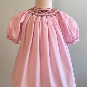 Vintage Hand Smocked Pink Gingham Bishop Style Dress