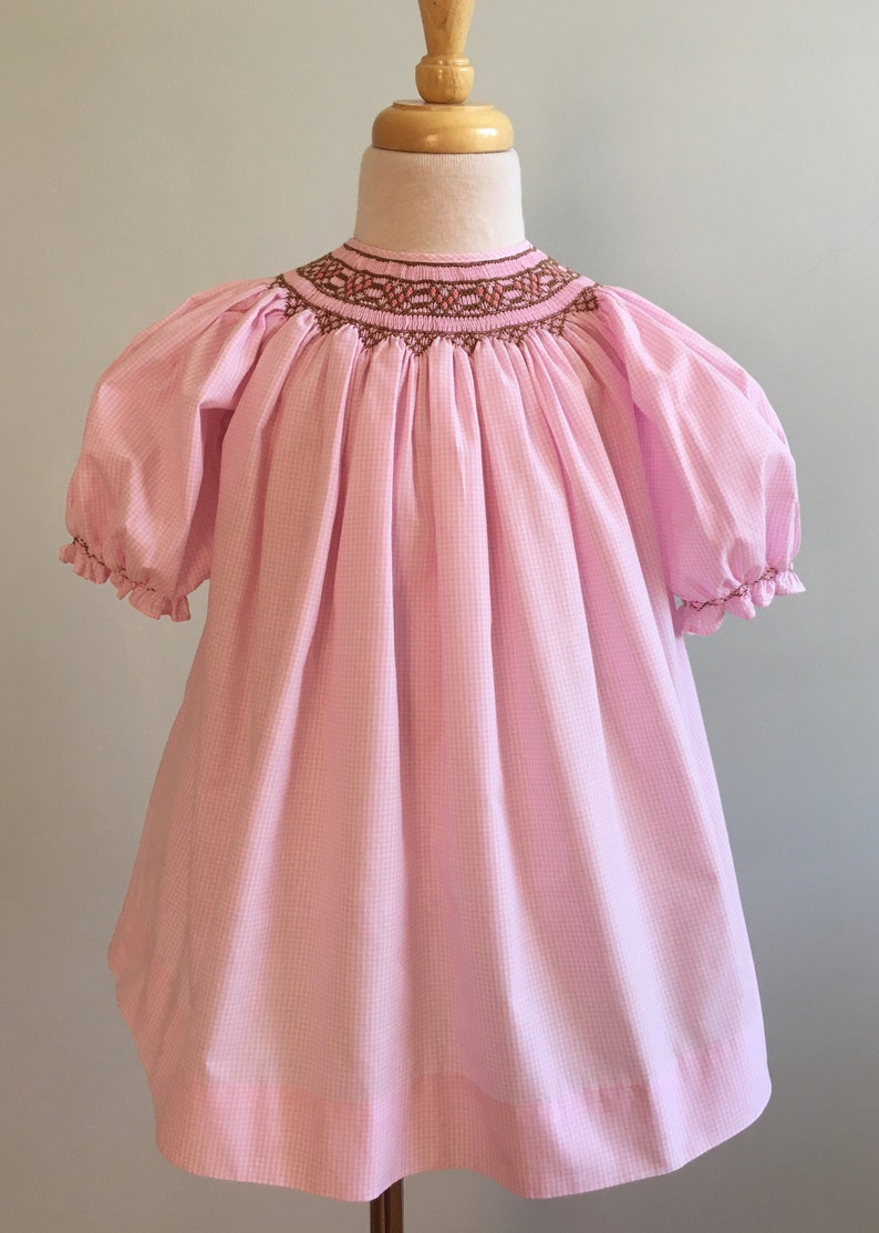 Pumpkin Smocked Pink Gingham Bishop Dress main image 0