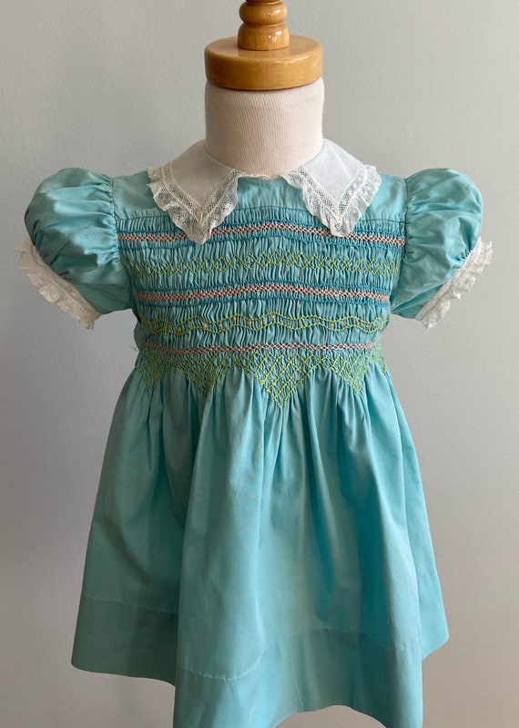 Vintage 50’s Girl’s Handmade and Smocked Dress - image 1