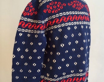 Maglione da sci vintage handknit nordico con motivi