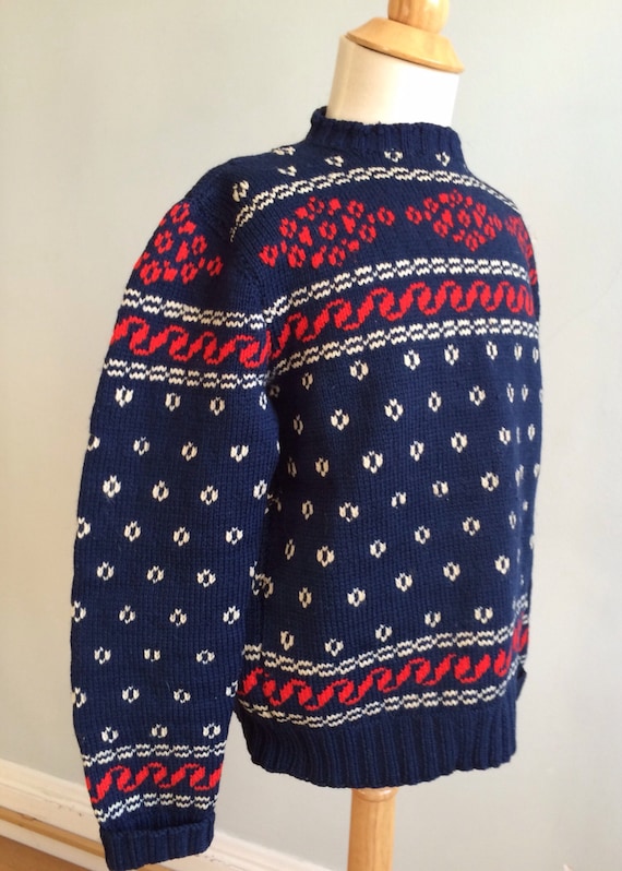 Vintage Handknit Nordic Patterned Ski Sweater