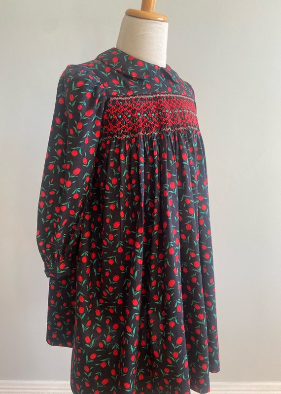 Vintage Girl’s Handsmocked Tulip Print Dress