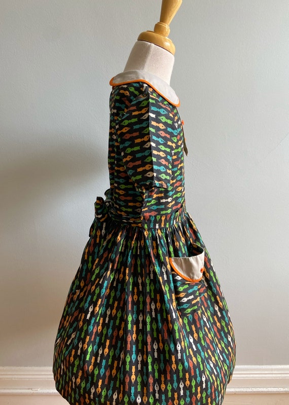 Vintage 1950’s Girl’s Conversational Print Dress - image 4