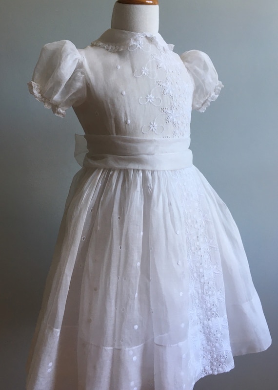 Exquisite White Organdy Girl’s Dress with “L’Enfan