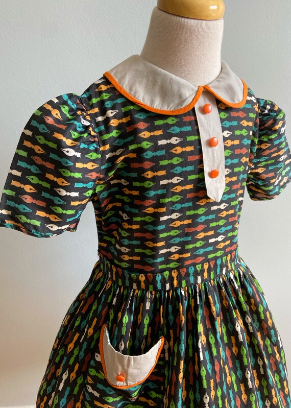 Vintage 1950’s Girl’s Conversational Print Dress - image 6