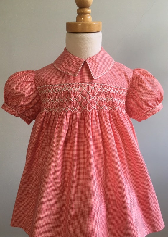 Vintage 50’s Girl’s Hand Smocked Gingham Dress