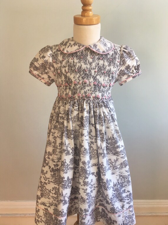 Girl’s Classic Hand Smocked Toile Dress