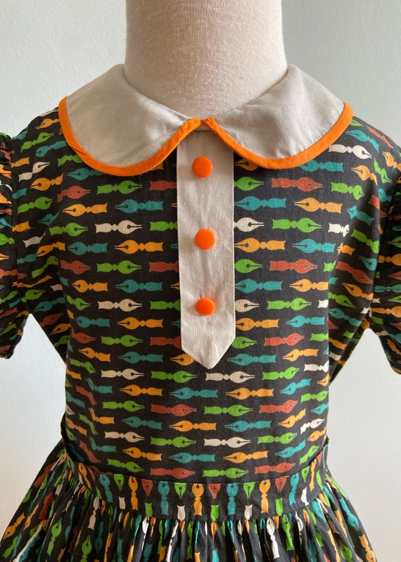 Vintage 1950’s Girl’s Conversational Print Dress - image 2