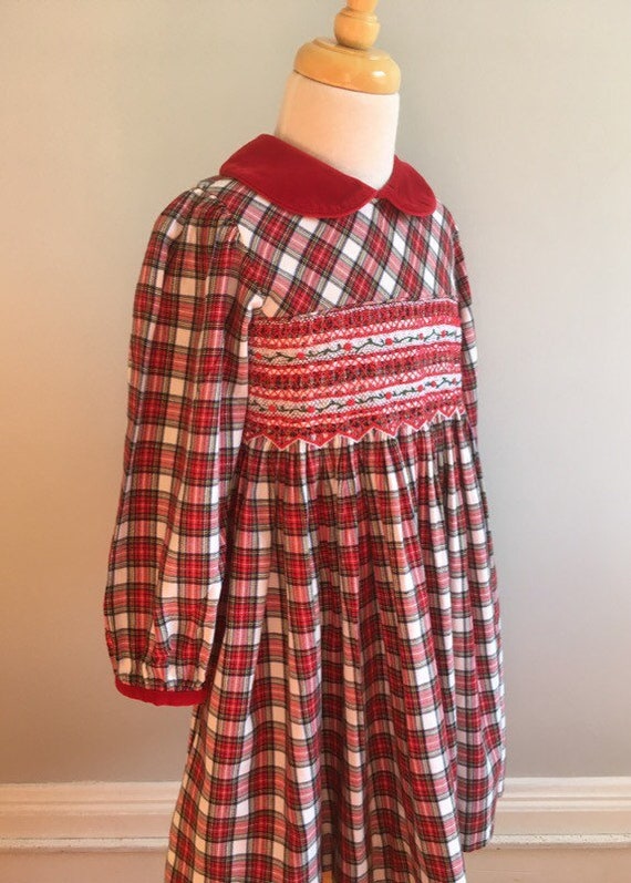 Vintage “Carriage Boutiques” Hand Smocked Tartan … - image 1