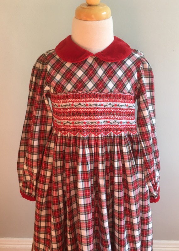 Vintage “Carriage Boutiques” Hand Smocked Tartan … - image 3