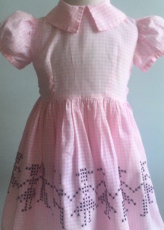 50’s Vintage Girl’s Dress with Cross Stitch Embro… - image 1