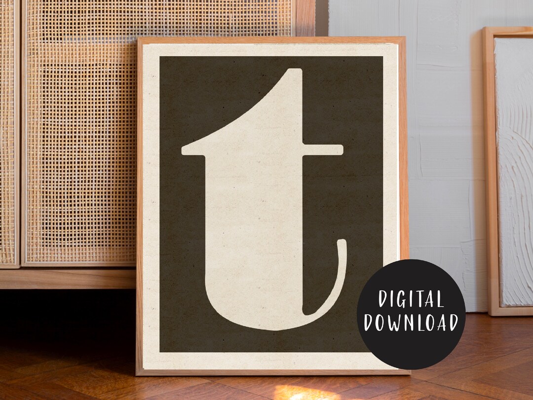 Monochrome Letter T Wall Decor Initial Printable Wall Art Etsy