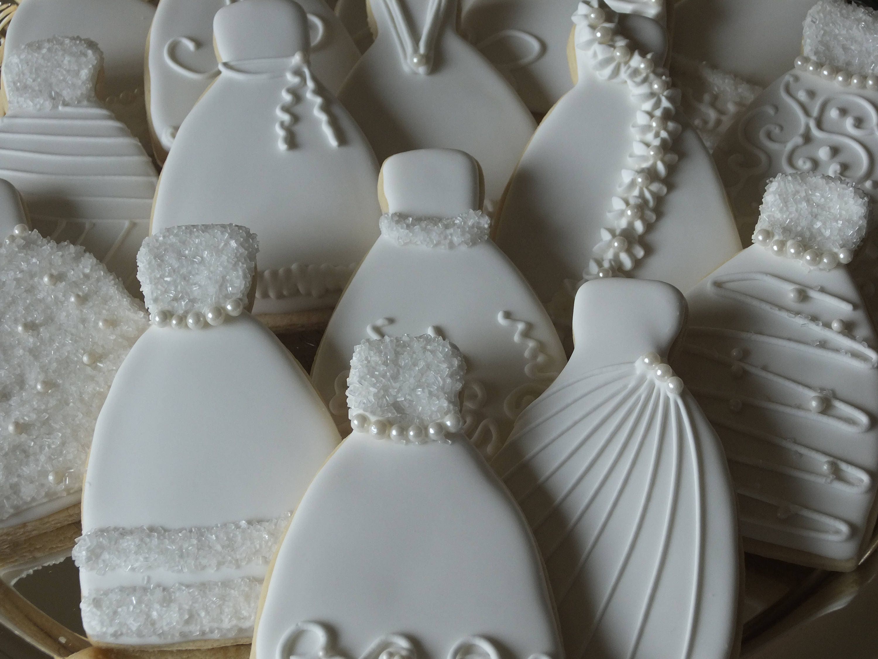 36 Bride Dress Sugar Cookies With White Ribbon And Silver Etsy