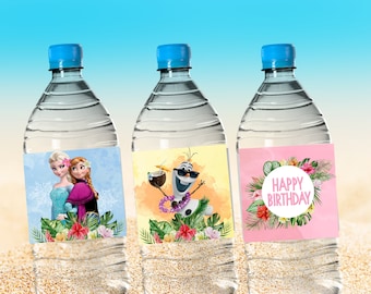 Frozen Luau Water Bottle Labels (two designs)