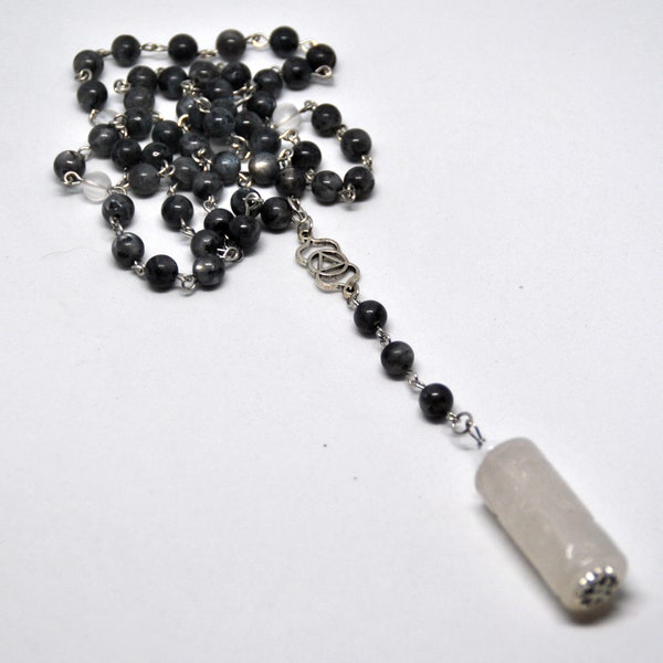 Pagan rosary, labrodite and crystal beads, wicca, meditation, witch, prayer, wiccan, spells, floral skull