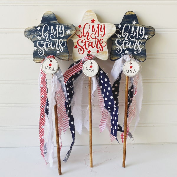 Wood Star Wand 4th of July Decor, Wood Star Decor