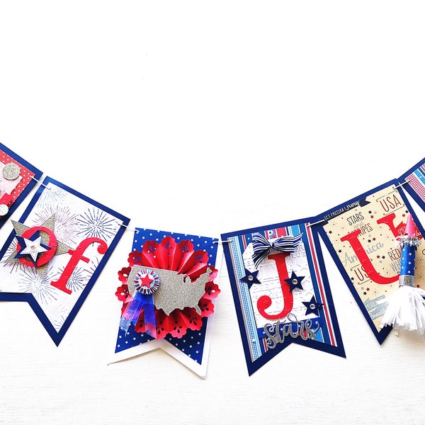 4th of July Banner, Patriotic Banner, July 4th Banner, 4th of July Decor, Patriotic Garland, 4th of July Party, 4th of July Decoration,