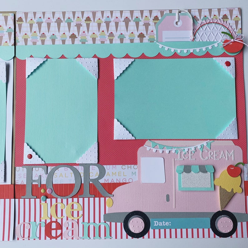 Ice Cream Scrapbook Layout 2 Premade Scrapbook Pages Summer Etsy