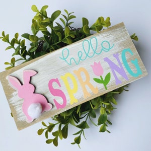 Hello Spring Wood Sign, Spring Flower Decor, Spring Tiered Tray Decor, Spring Home Decor