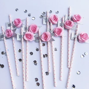 Blush Pink Straws Set of 10 -Pink Paper Straws - Striped Paper Straws - Baby Shower Straws - Bridal Shower Straws - Striped Straws