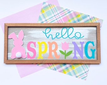 Hello Spring Wood Sign, Spring Home Decor, Spring Floral Sign