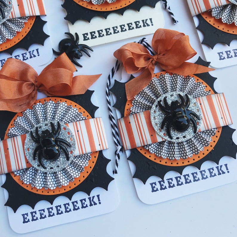 May include: Black and orange Halloween gift tags with a spider and the text "EEEEEEEK!"