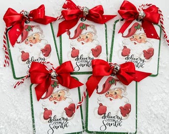 From Santa Gift Tags, Festive Santa Claus Christmas Tags, Holiday Handmade Gift Tags