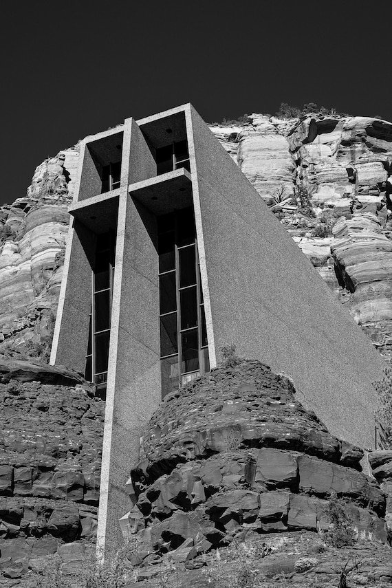 Chapel of the Holy Cross, Sedona Portrait BW