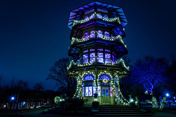 Patterson Park Pagoda at Christmas
