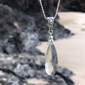 Prasiolite gemstone pendant/ Green Amethyst/ Mint/ Blue/ Green/ Natural/ Faceted/ Gemstone/ Pendant/ Necklace/ Sterling Silver/ chain