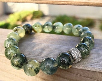 Prehnite gemstone bracelet/ green/ Rutilated quartz/ Prehnite/ bracelet/ Nature Art/ jewelry